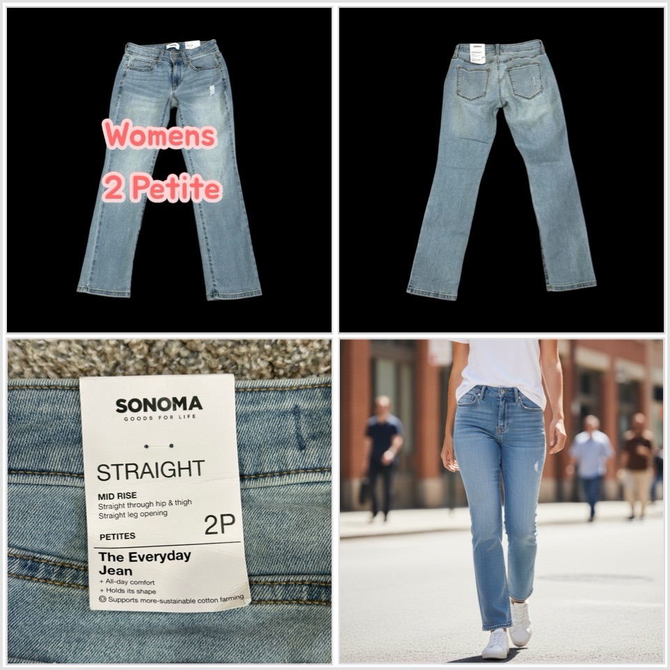 Women’s Sonoma 2p 2 Petite Jeans High Rise Denim Faded Blue Tapered Stretch Nwt
